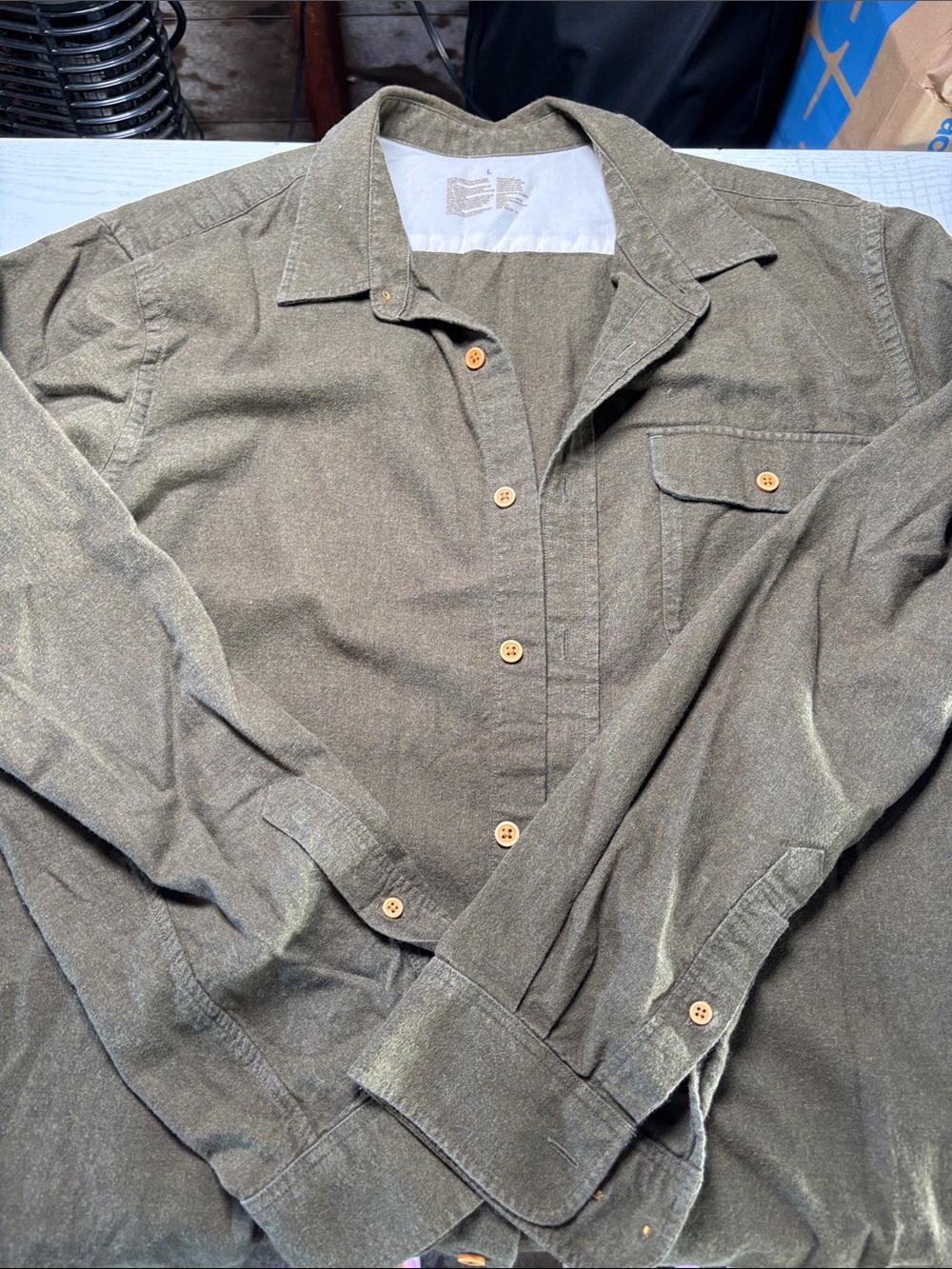 Muji Olive Green Casual Button-Down Shirt